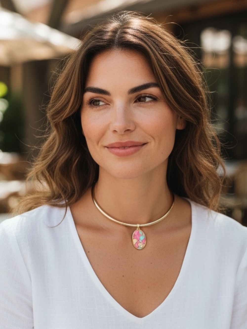 Silver Pendant with Bubble Gum Pink and Turquoise Necklace